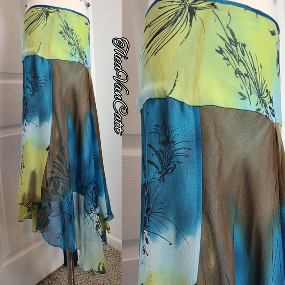 BCBG max Azria π¦ boho sheer flowy gypsy festival fairy floral garden midi skirt - Picture 3 of 7